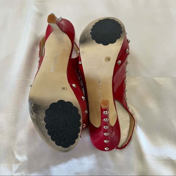 Gianni Bini Shoes Gianni Bini Red Patent Platform Peep Toe Studded
